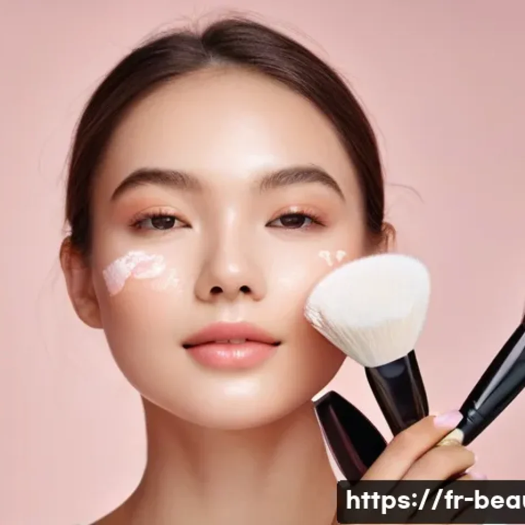 메이크업 필수 장비 및 도구 관리 - **Prompt:** A young woman, appearing to be in her late teens or early twenties, with a naturally rad...