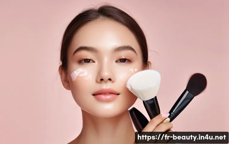 메이크업 필수 장비 및 도구 관리 - **Prompt:** A young woman, appearing to be in her late teens or early twenties, with a naturally rad...