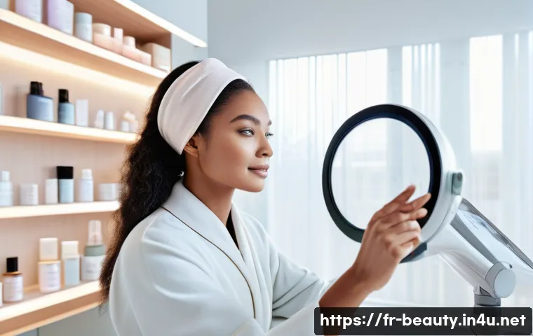 피부 관리사의 직무별 세부 역할 - A serene, modern skincare clinic interior with soft pastel tones and minimalist décor, featuring a p...