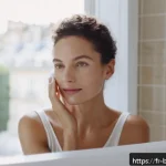 Home 23 피부 미용 이론 정리 노트 - A serene French woman in her early 30s with glowing, healthy skin gently applying a lightweight mois...